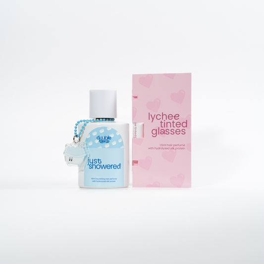 just showered with lychee tinted glasses sample